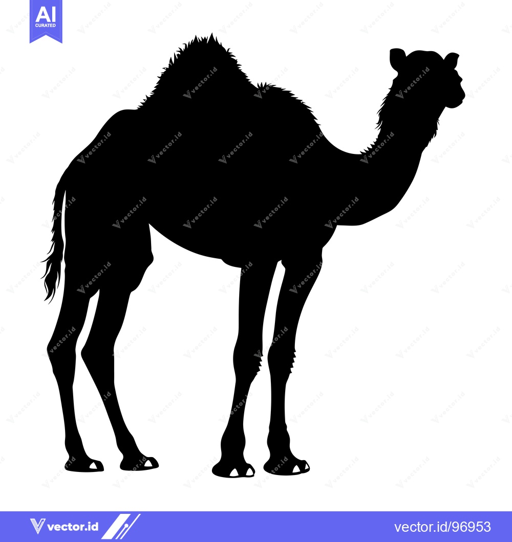 Premium Vector of Silhouette of a Dromedary Camel Standing Against a White Background.
