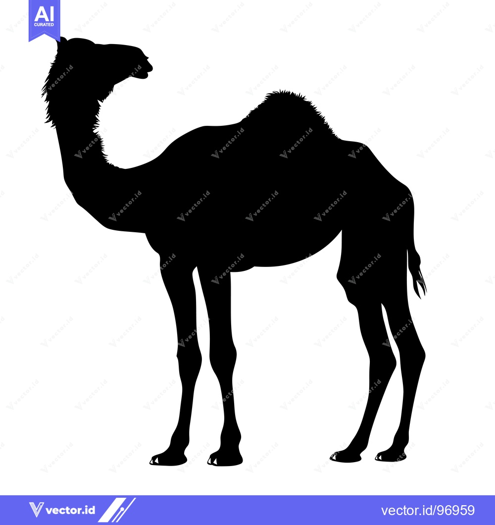 Premium Vector dari Silhouette of a Dromedary Camel Standing Against a White Background.