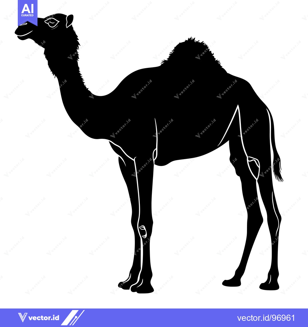 Premium Vector dari Silhouette of a Camel Standing Against a White Background.
