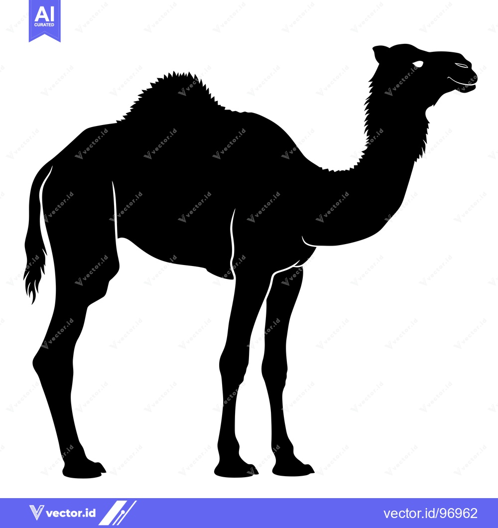 Premium Vector of Silhouette of a Camel Standing Against a White Background.