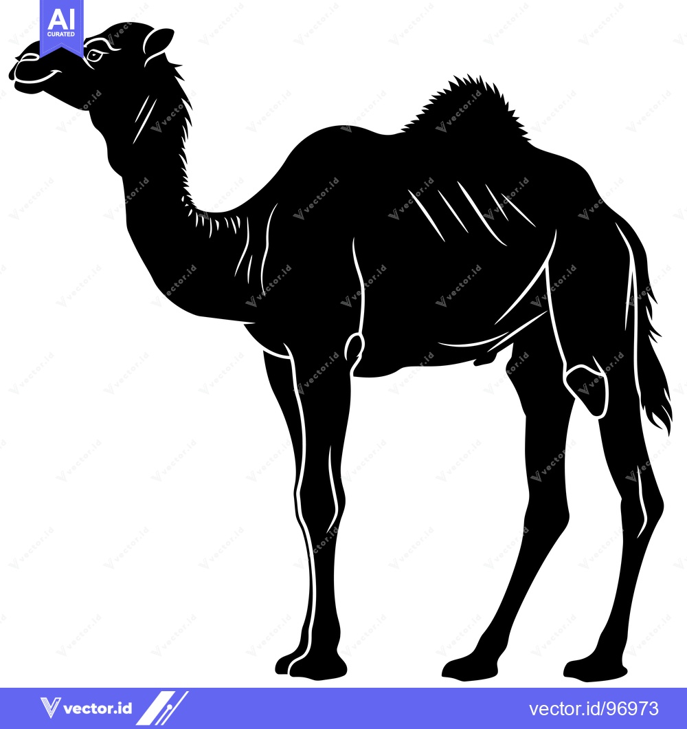Premium Vector of Silhouette of a Dromedary Camel Standing on a White Background.