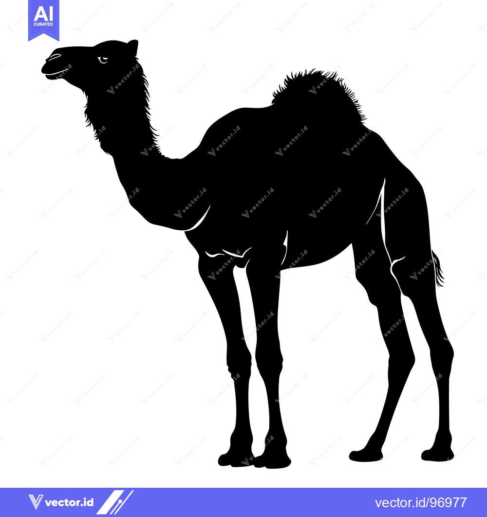 Premium Vector of Silhouette of a Camel Standing on a White Background.