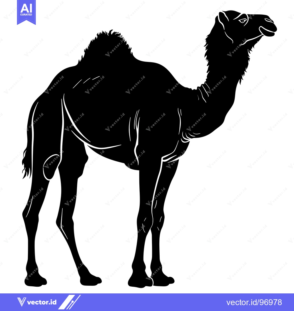 Premium Vector of Silhouette of a Camel Standing Proudly Against a White Background.