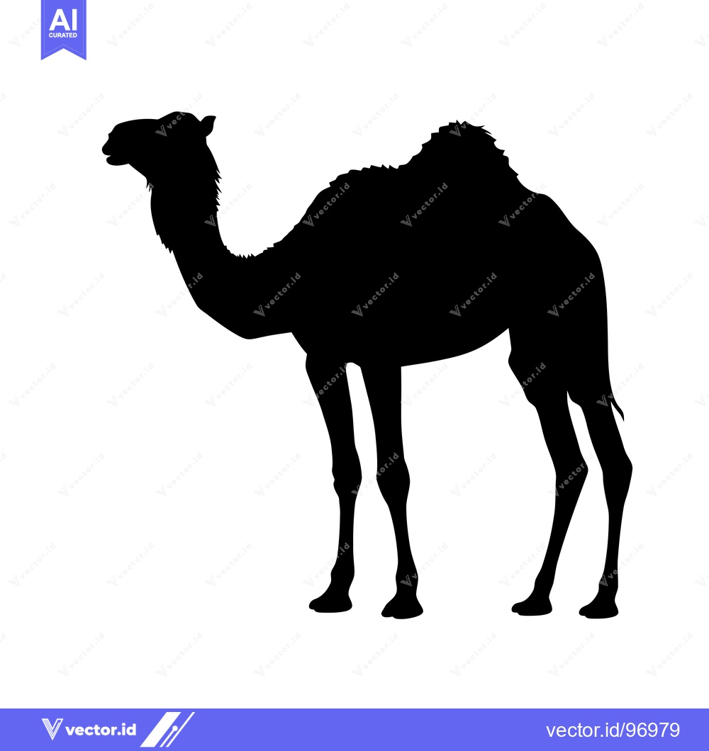 Premium Vector of Silhouette of a Camel Standing Against a White Background.