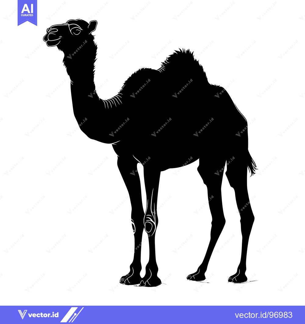 Premium Vector dari Silhouette of a Camel Standing Against a White Background.