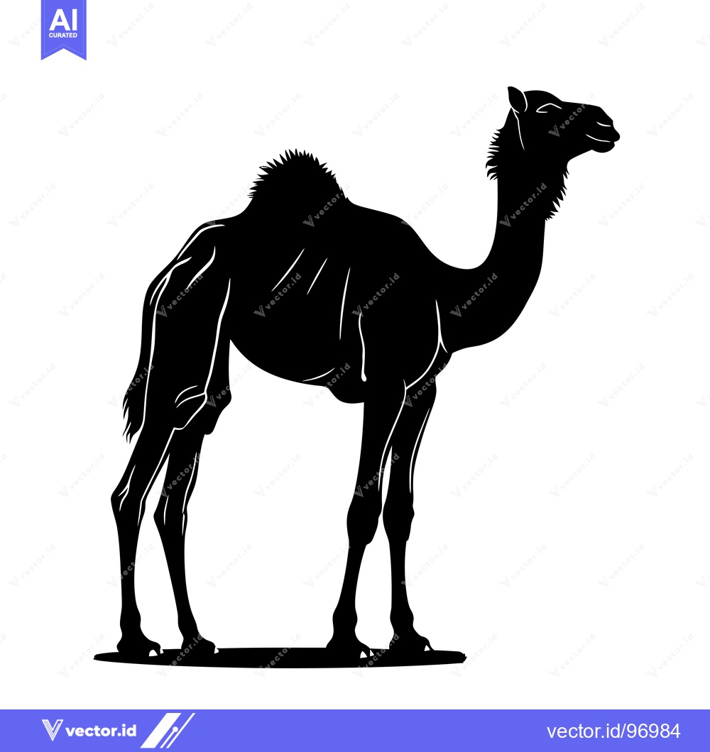 Premium Vector of Silhouette of a Camel Standing Proudly Against a White Background.
