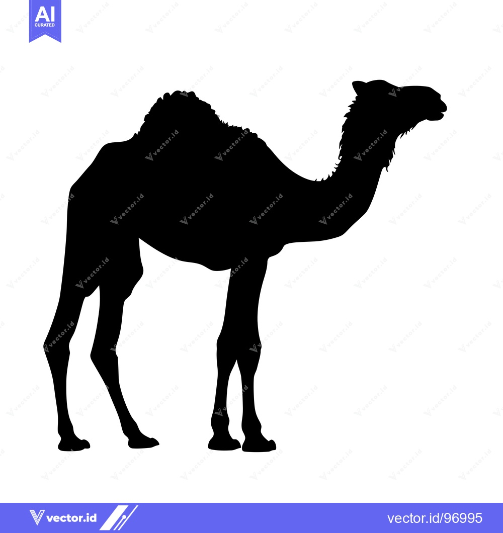 Premium Vector of Silhouette of a Camel Standing Against a White Background.