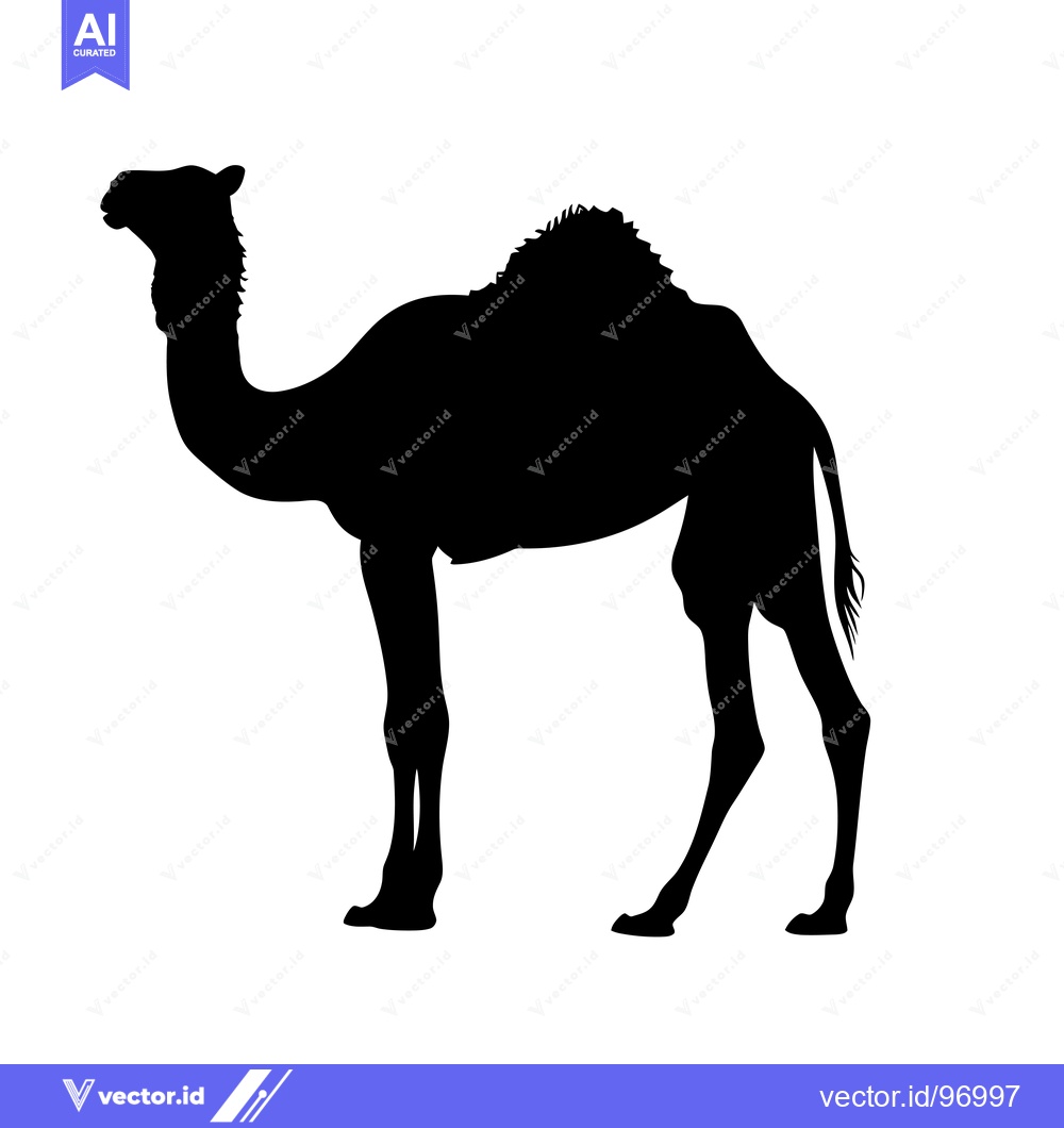 Premium Vector of Silhouette of a Camel Standing Against a White Background.
