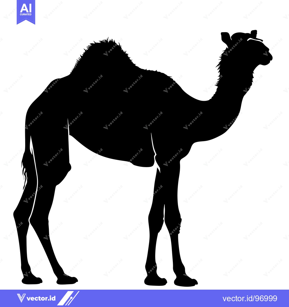 Premium Vector dari Silhouette of a Camel Standing Against a White Background.