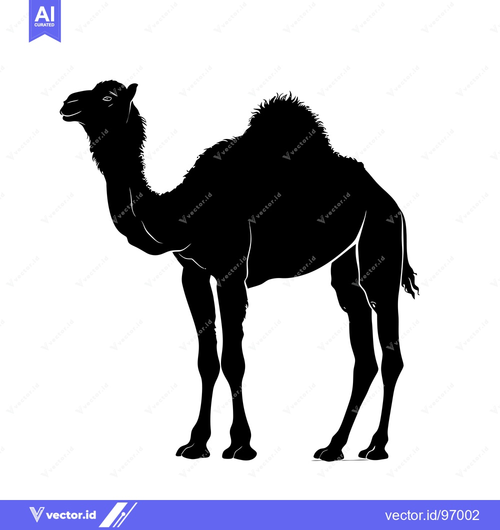 Premium Vector dari Silhouette of a Camel Standing Against a White Background.