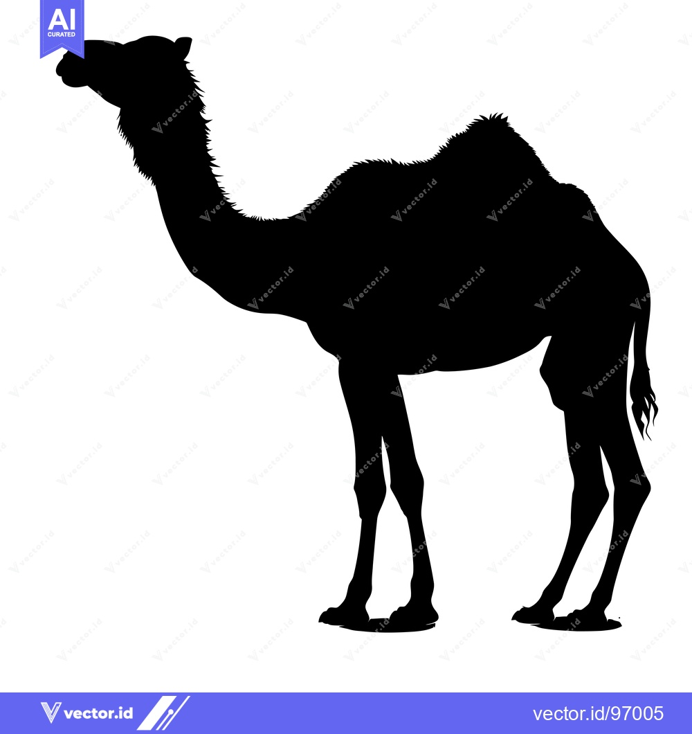 Premium Vector of Silhouette of a Camel Standing Against a White Background.