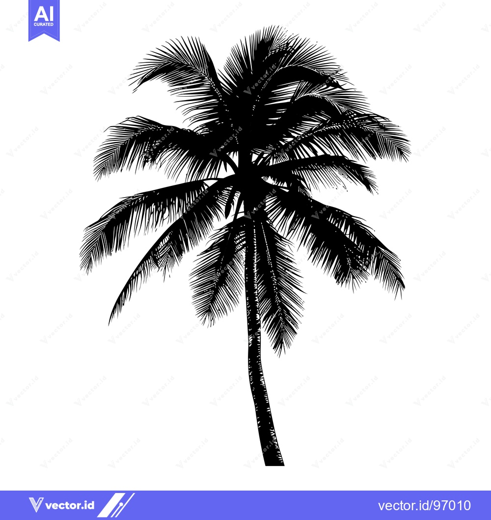 Premium Vector of Black and White Silhouette of a Tall Palm Tree