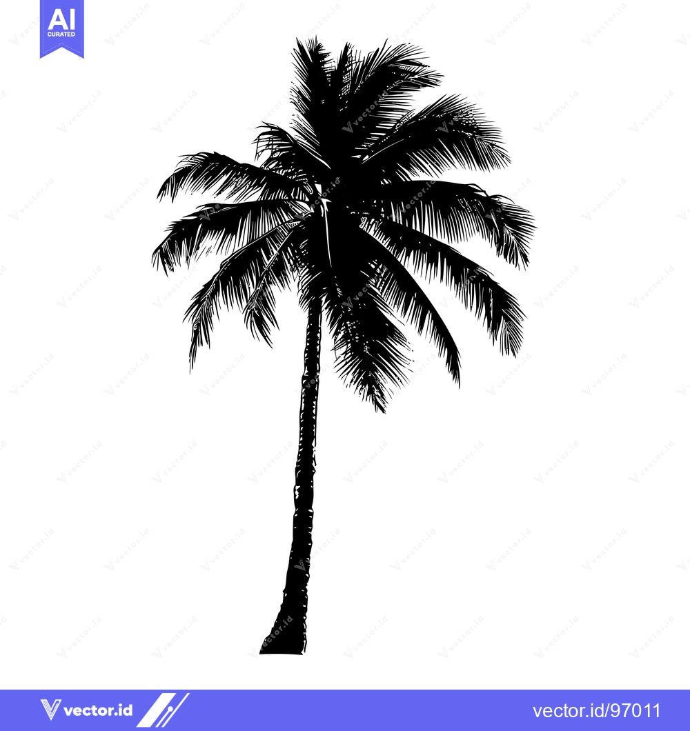 Premium Vector of Black and white silhouette of a palm tree