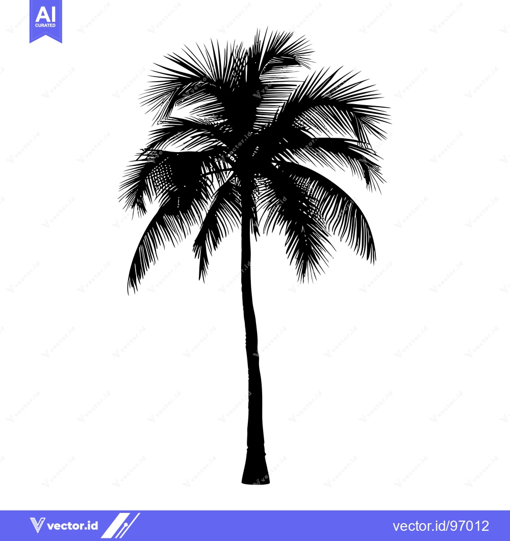 Premium Vector dari Black and White Silhouette of a Single Palm Tree