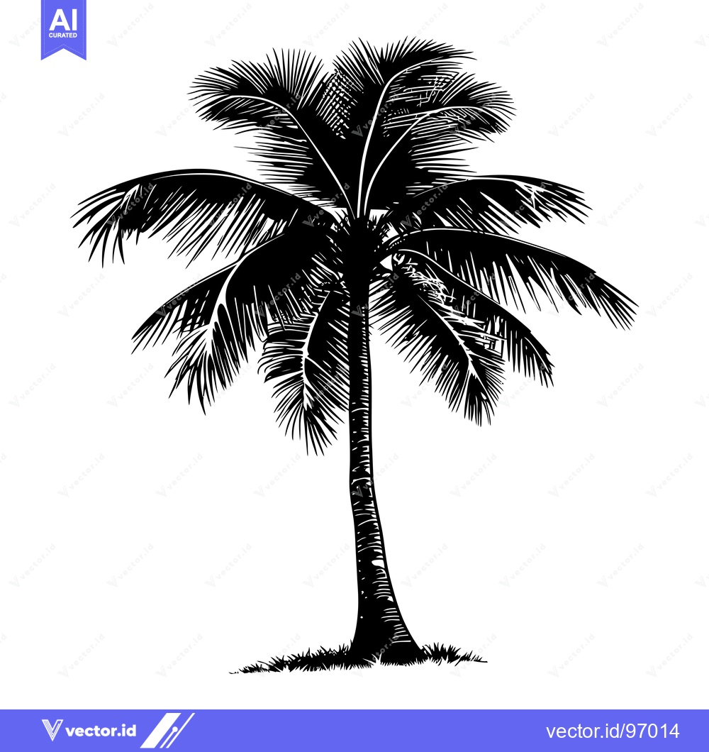 Premium Vector dari Black and White Silhouette of a Single Palm Tree