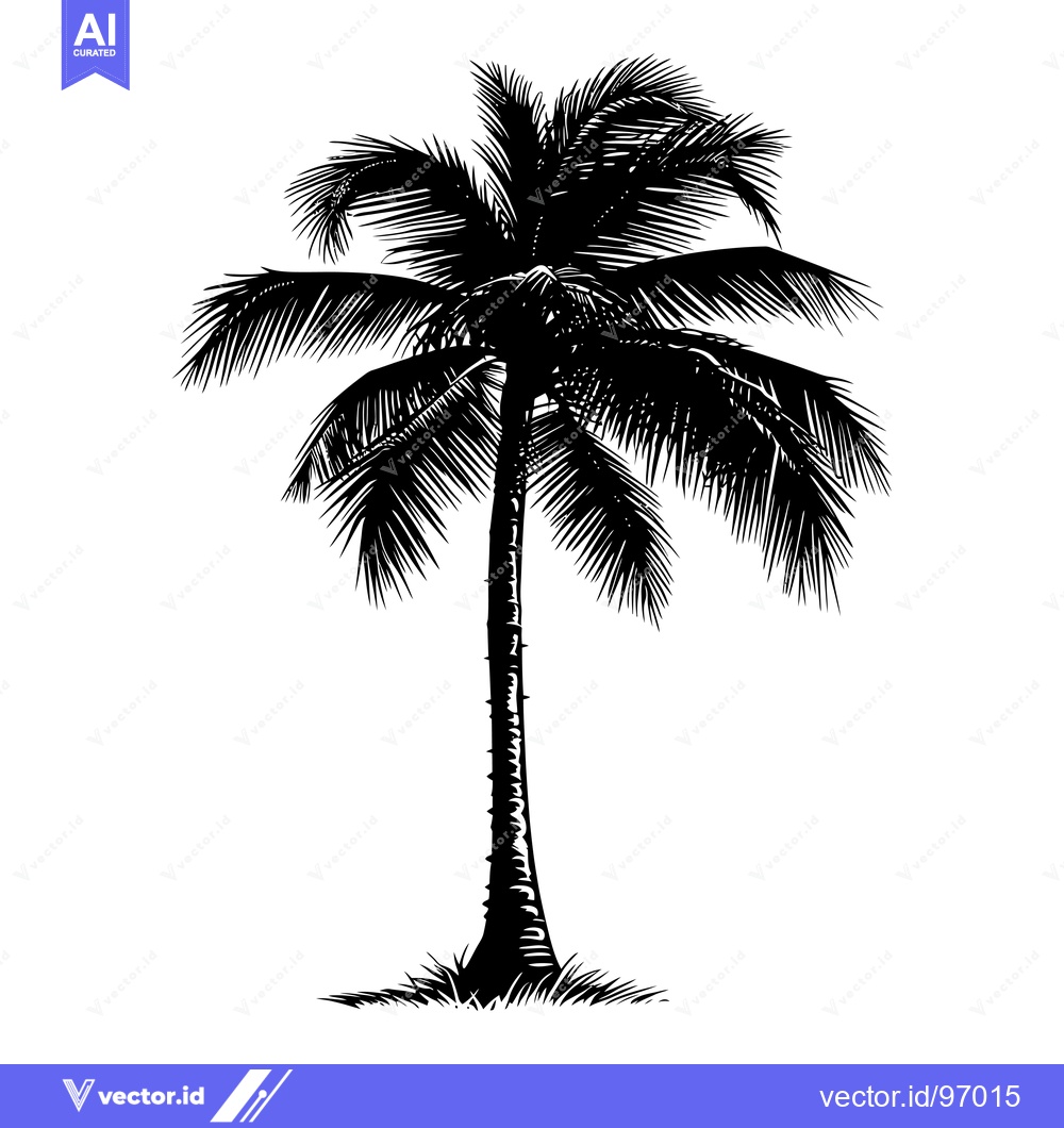 Premium Vector of Black and White Silhouette of a Palm Tree