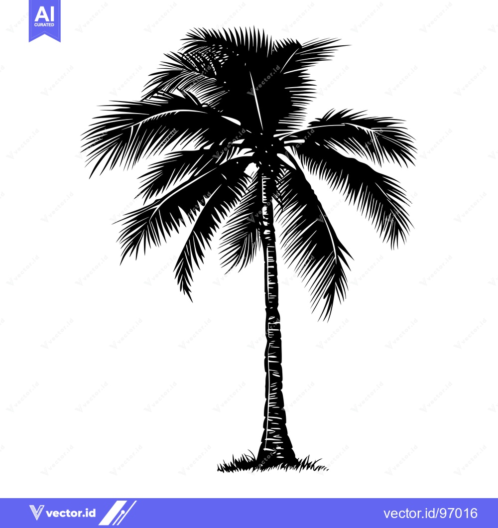 Premium Vector of Black and White Silhouette of a Single Palm Tree