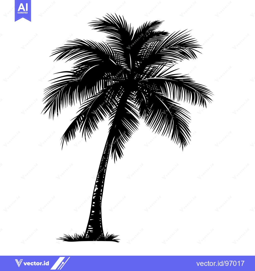 Premium Vector of Silhouette of a Single Palm Tree with Lush Fronds