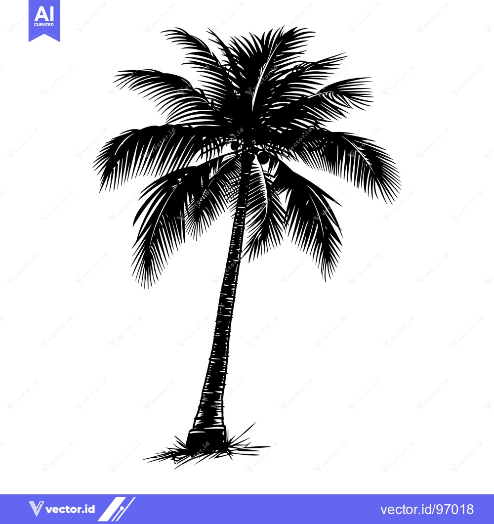 Premium Vector dari A Black and White Silhouette of a Tall Palm Tree