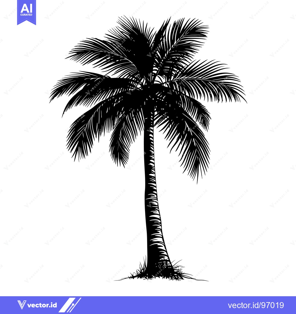 Premium Vector dari A Black and White Silhouette of a Palm Tree