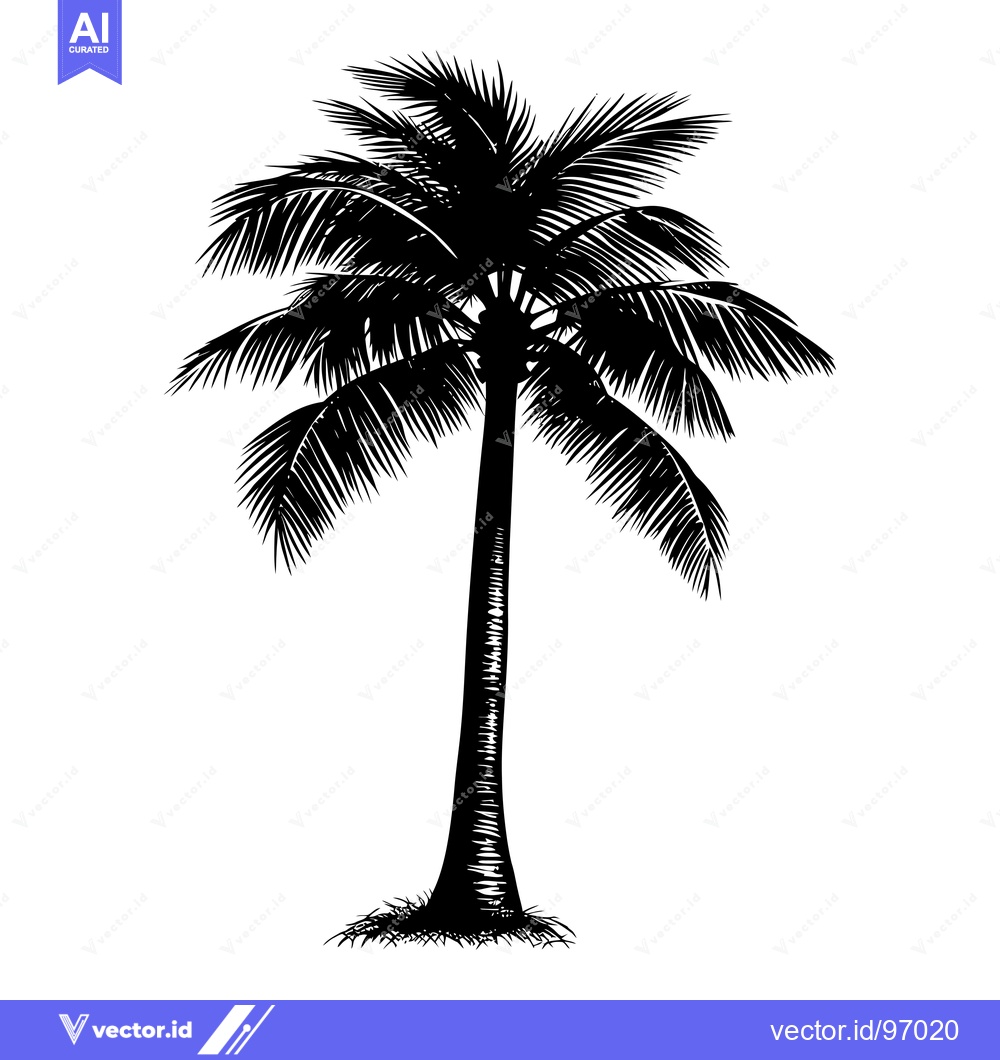 Premium Vector of Black and White Silhouette of a Palm Tree