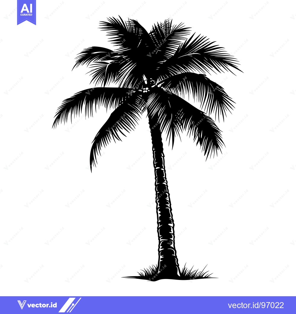 Premium Vector dari Black and White Silhouette of a Tall Palm Tree