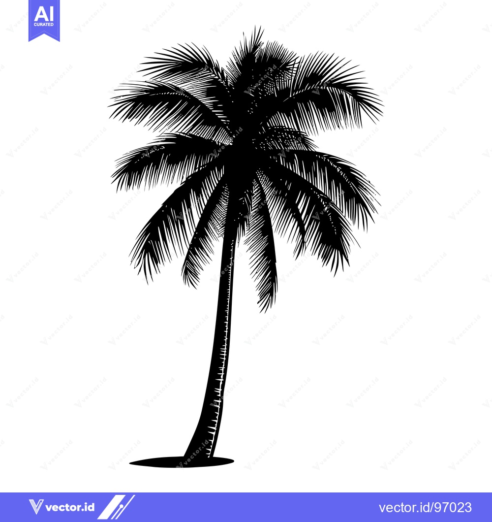Premium Vector dari Black and White Silhouette of a Single Palm Tree