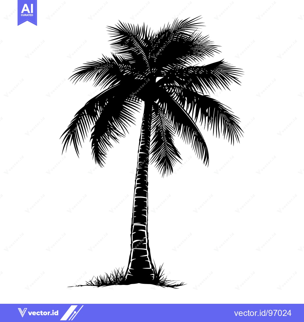 Premium Vector dari Black and white silhouette of a palm tree