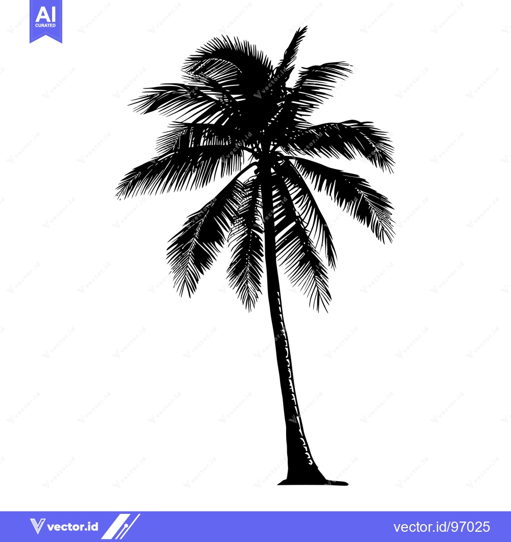 Premium Vector dari Silhouette of a Tall Palm Tree with Lush Fronds