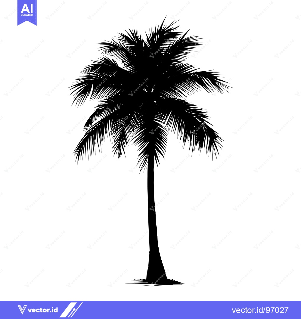 Premium Vector dari Silhouette of a Single Palm Tree with a White Background