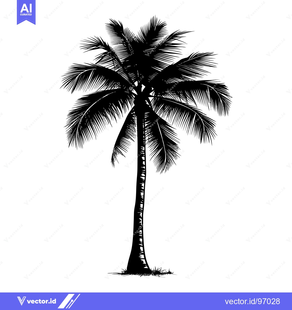 Premium Vector of Black and White Silhouette of a Palm Tree