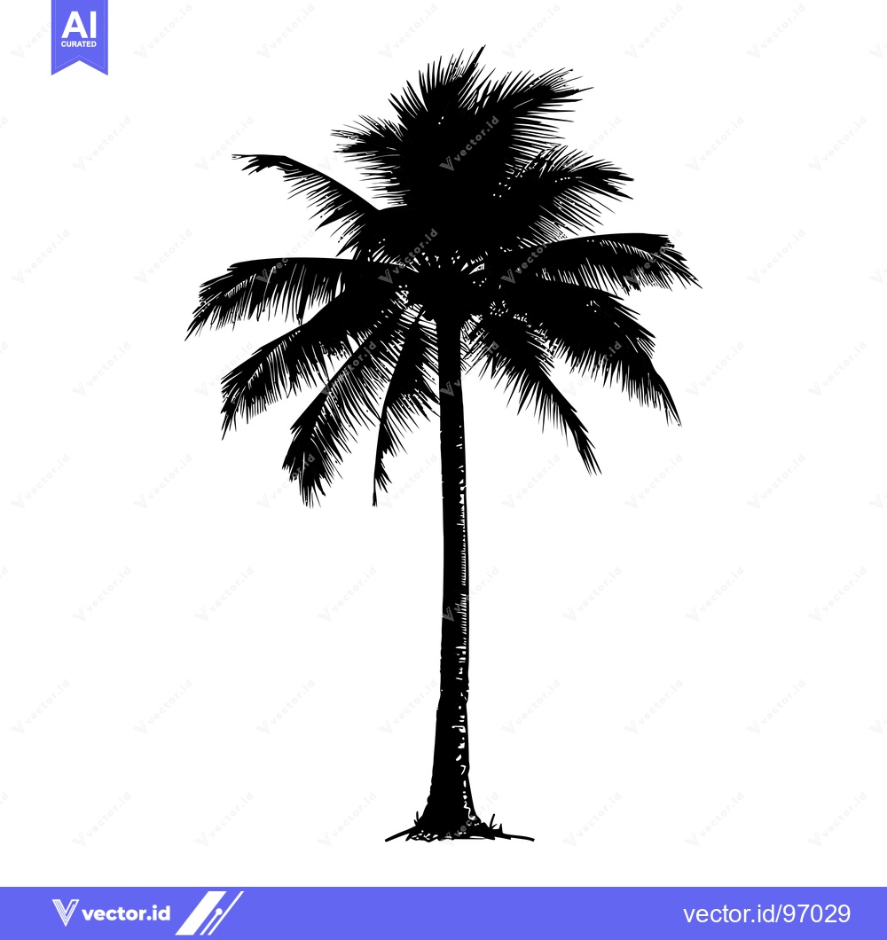 Premium Vector dari Black and White Silhouette of a Single Palm Tree