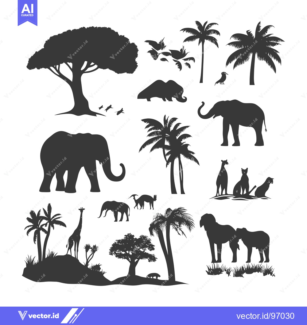 Premium Vector dari Silhouette Collection of African Wildlife and Trees