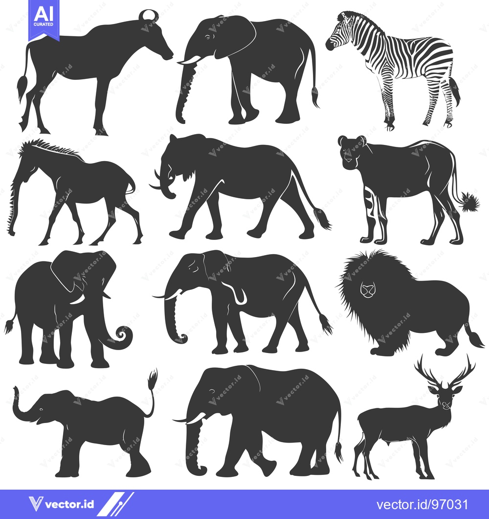 Premium Vector of Silhouette Collection of African Wildlife Animals