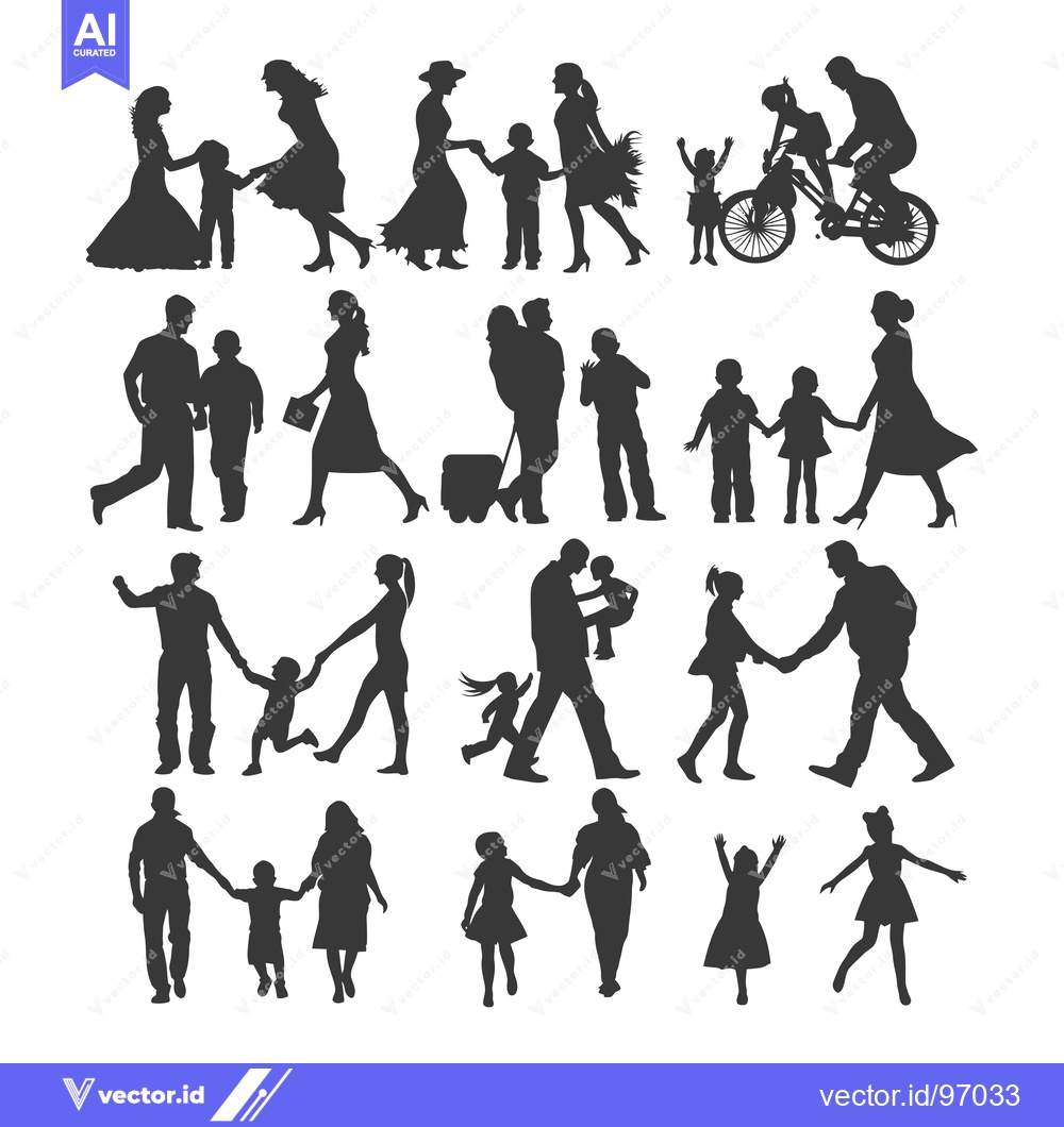 Premium Vector dari Silhouette Collection of Families and Children in Various Activities