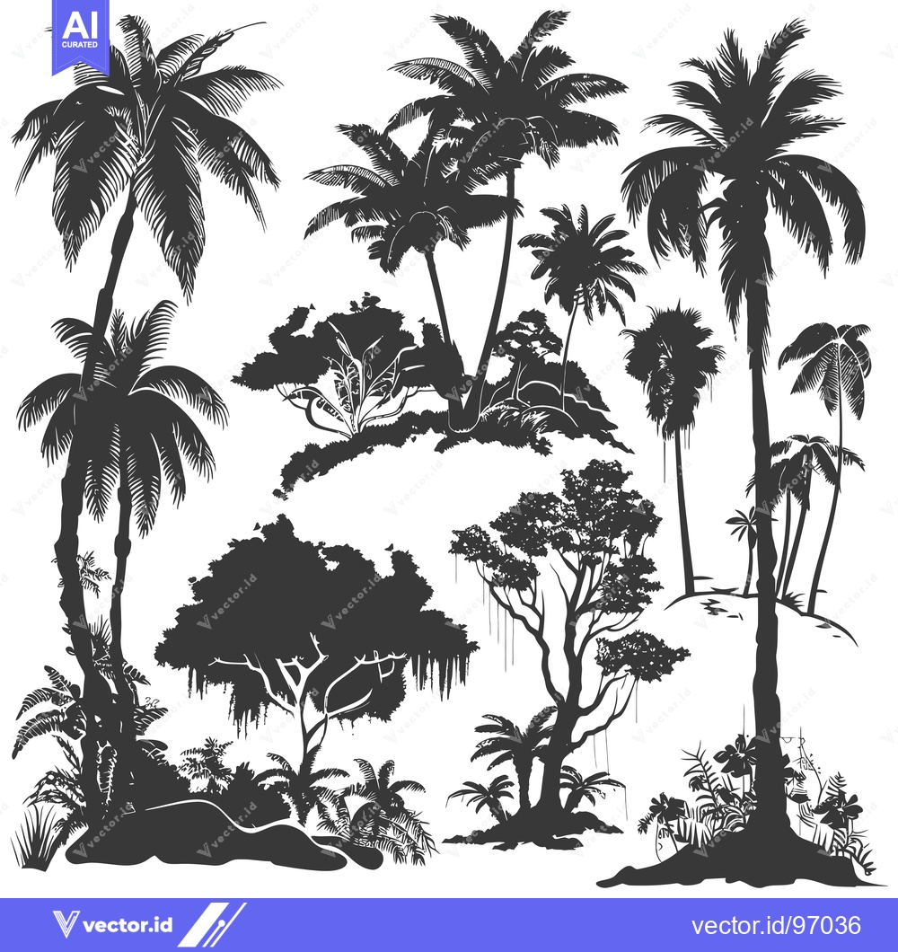 Premium Vector dari Silhouette Collection of Palm Trees and Tropical Foliage