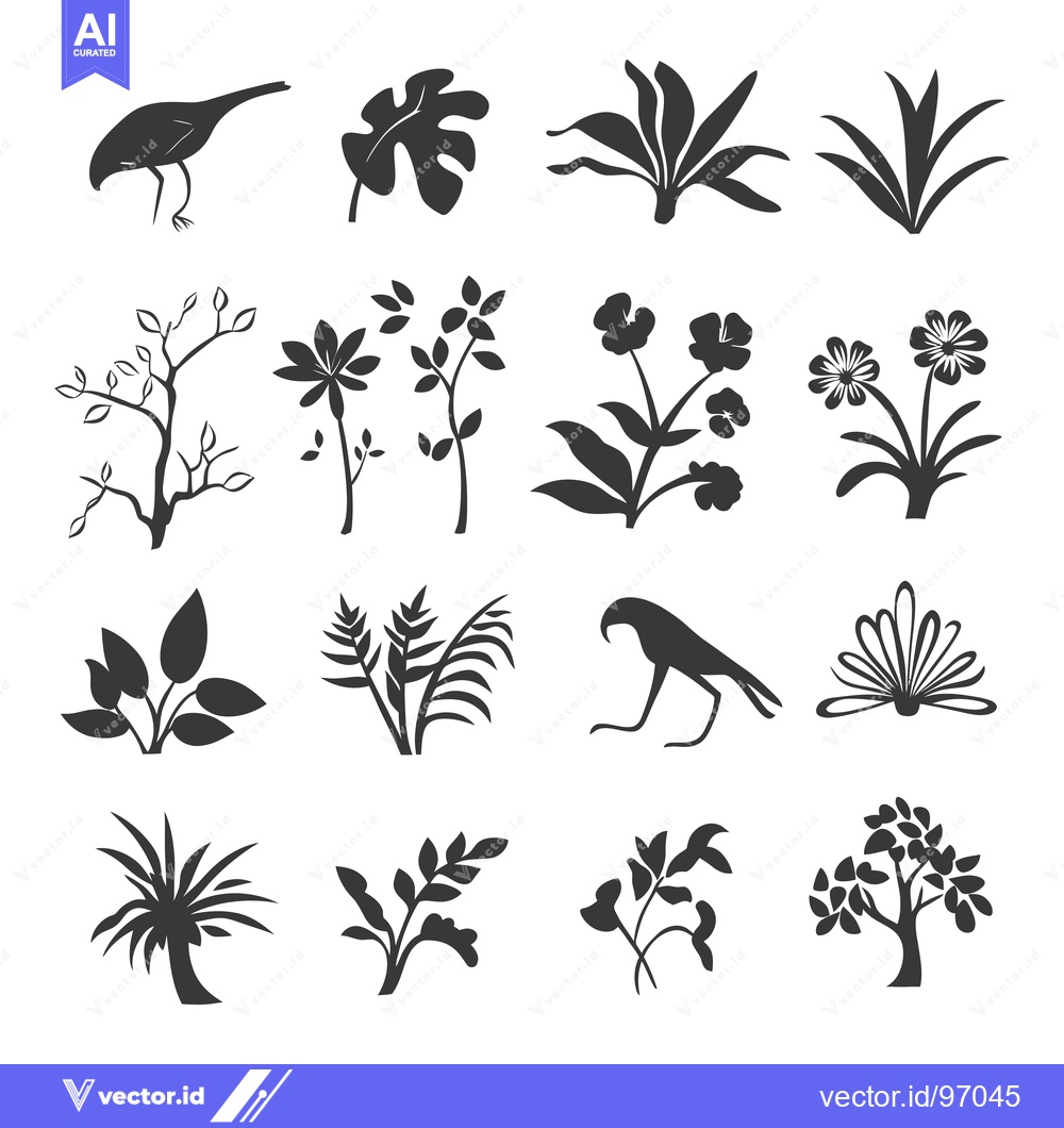 Premium Vector dari Silhouette Collection of Various Birds, Flowers, and Plants