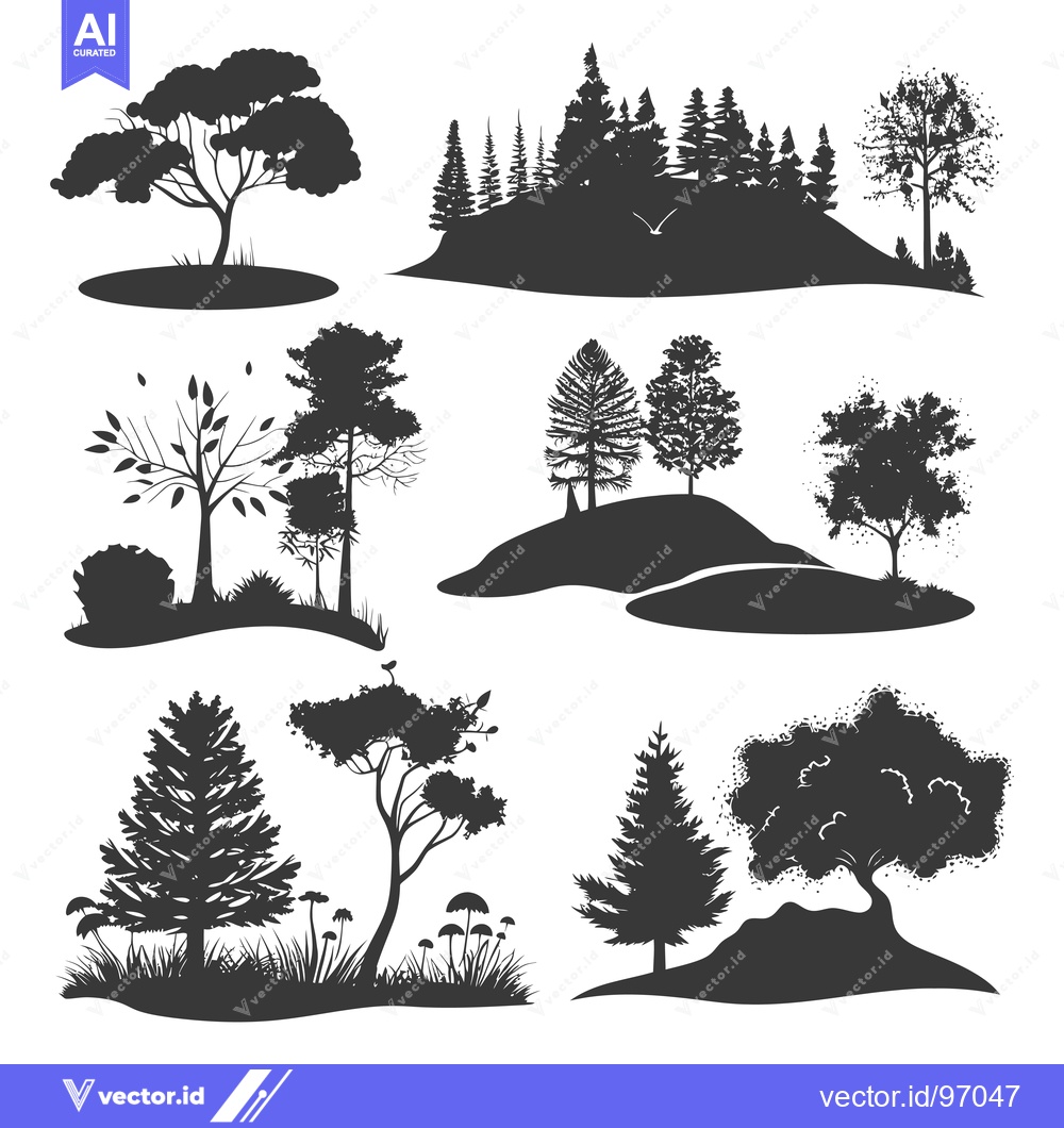 Premium Vector of Silhouette Collection of Various Trees and Forest Scenes