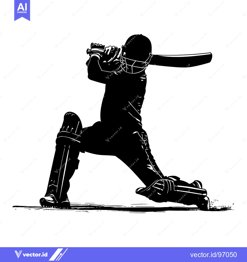 Premium Vector of Cricket Player Silhouette Batting in Action