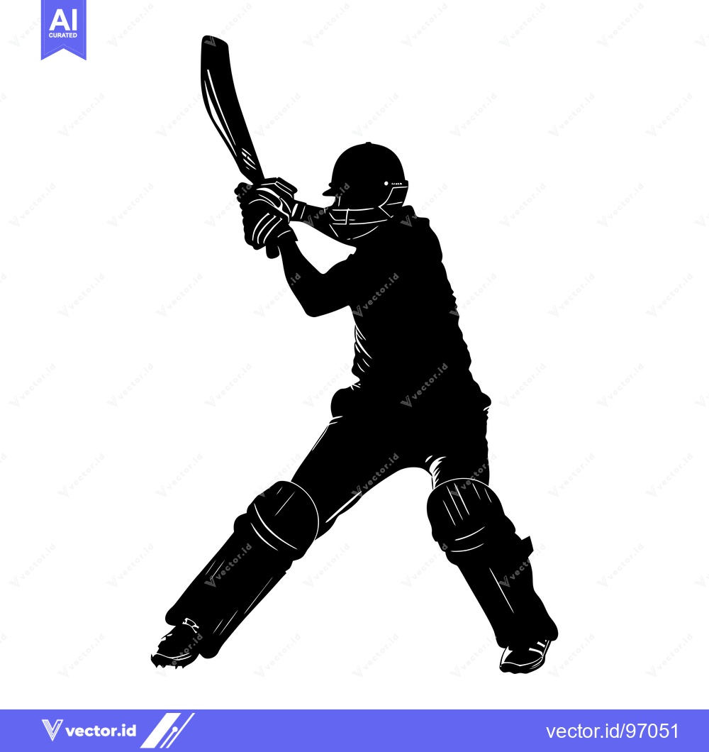 Premium Vector dari Cricket Player Silhouette in Batting Stance with Bat