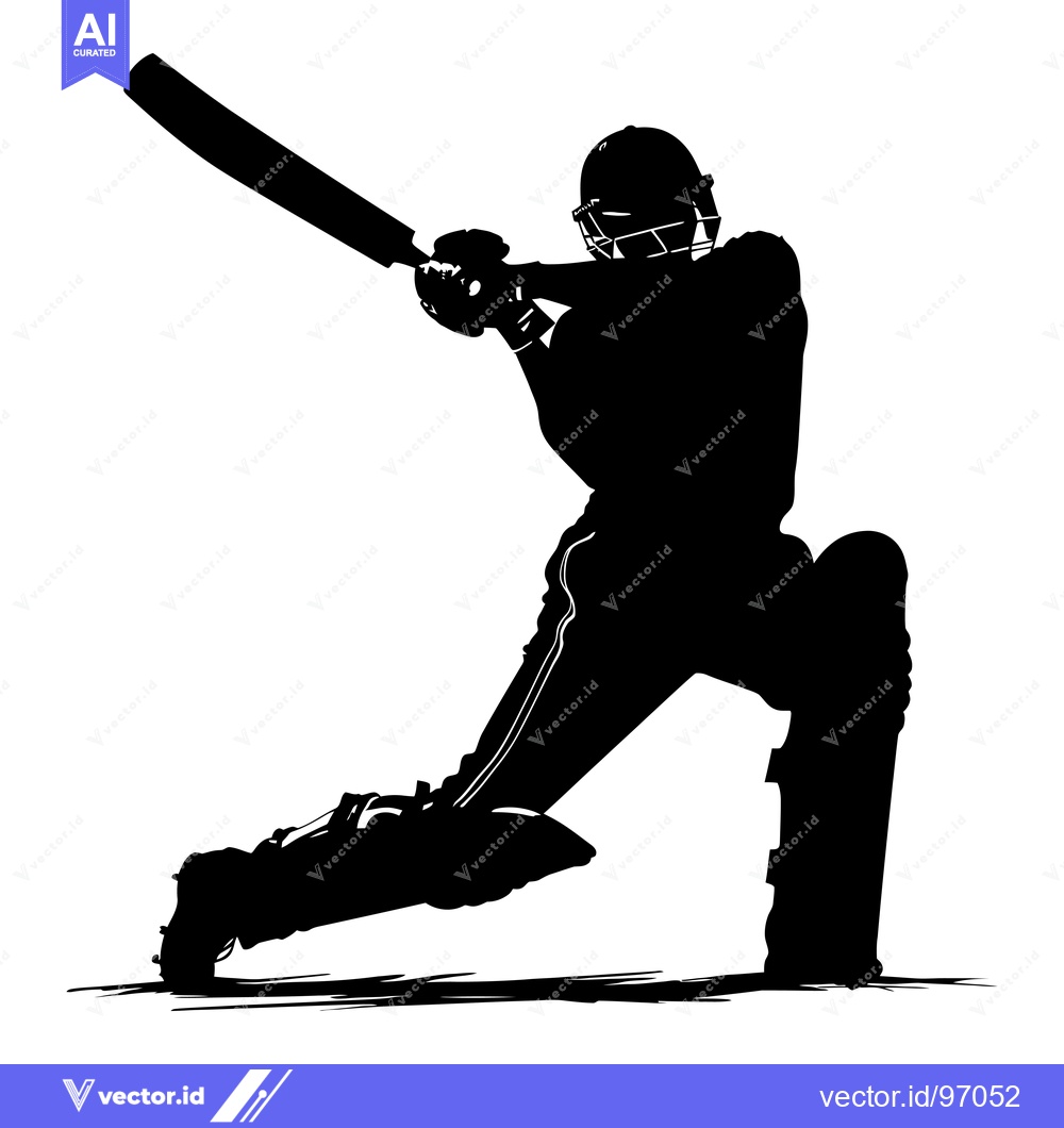 Premium Vector dari Silhouette of a Cricket Player Batting with a Bat