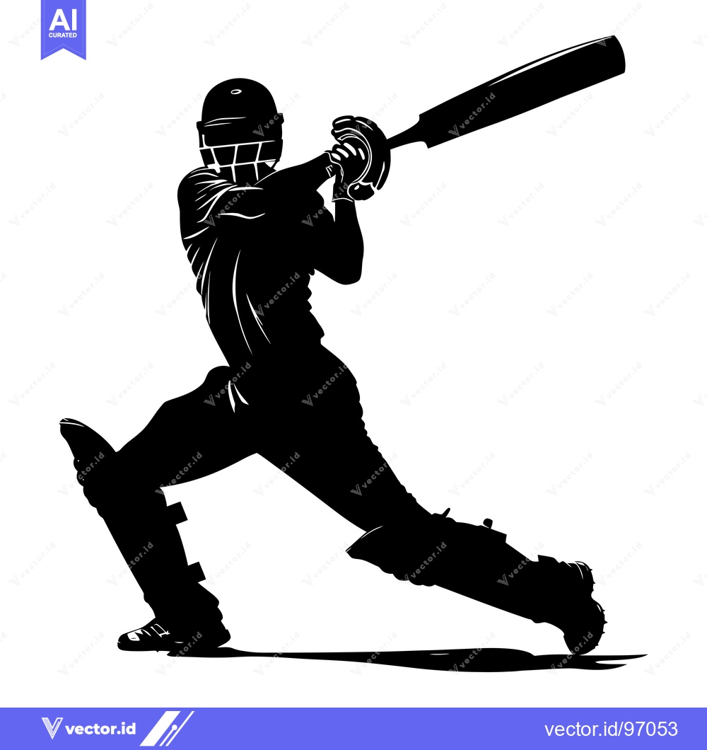 Premium Vector dari Silhouette of a Cricket Player Swinging a Bat