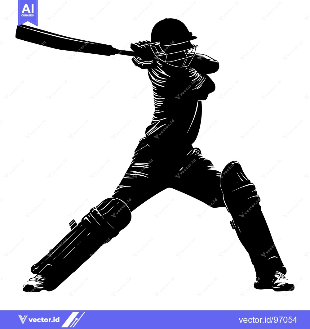 Premium Vector of Silhouette of a Cricket Player Swinging a Bat