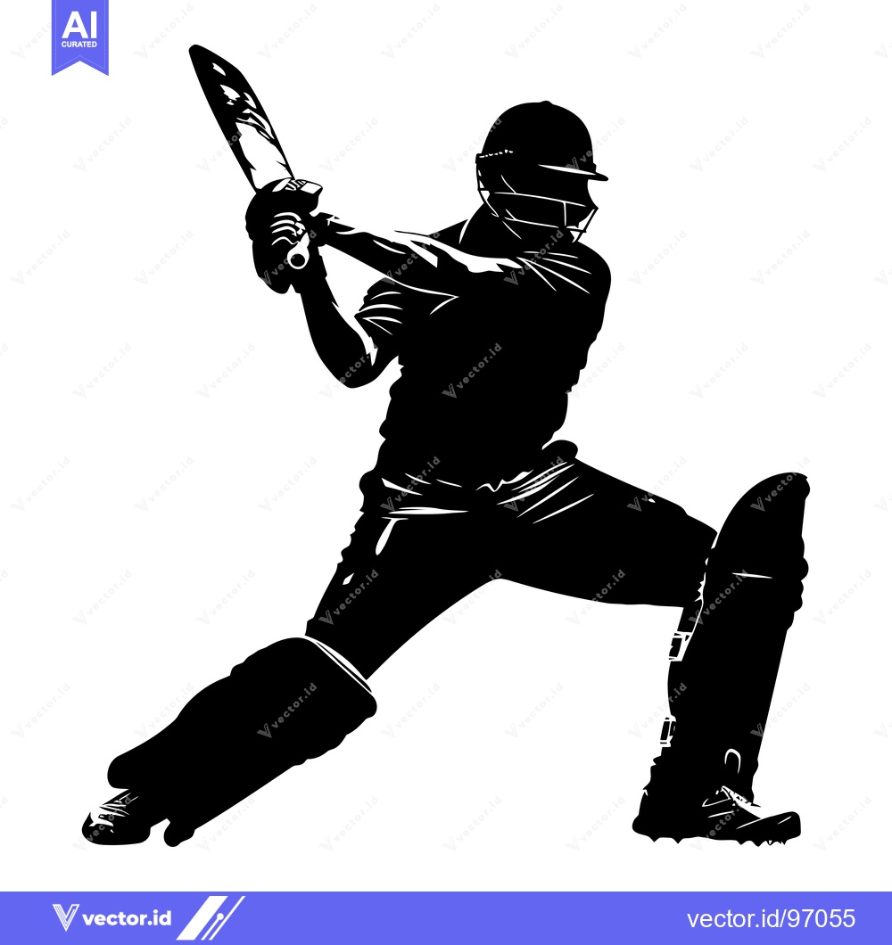 Premium Vector of Silhouette of a Cricket Player Swinging a Bat