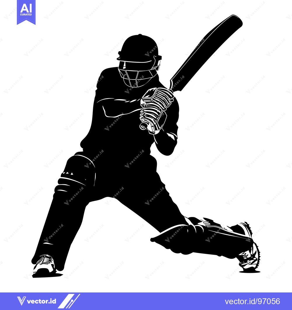 Premium Vector dari Black and White Silhouette of a Cricket Player Batting