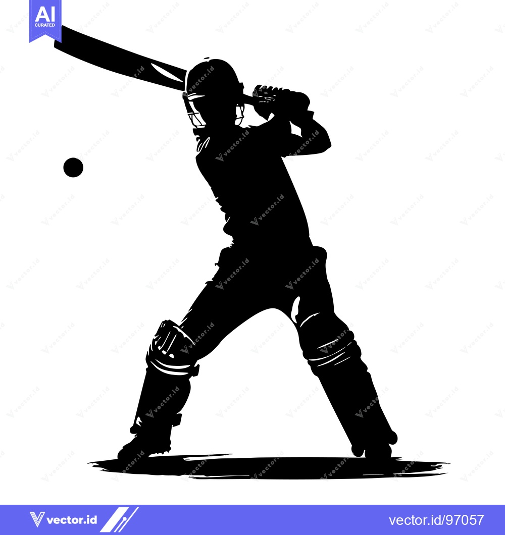 Premium Vector dari Silhouette of a Cricket Player Swinging a Bat