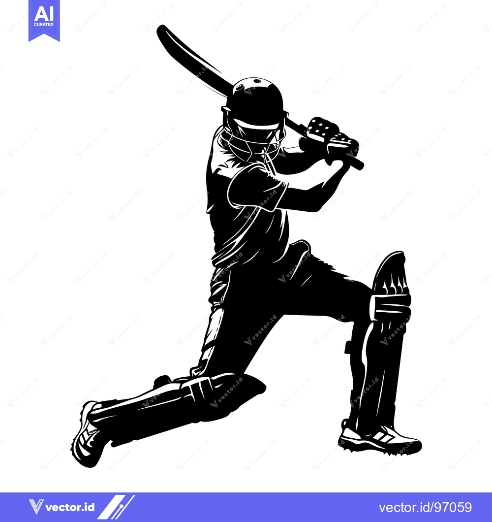 Premium Vector dari Cricket Player Striking a Ball in Full Gear Silhouette