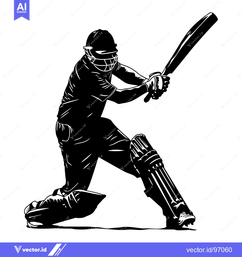Premium Vector dari Cricket Player in Action with Bat and Protective Gear