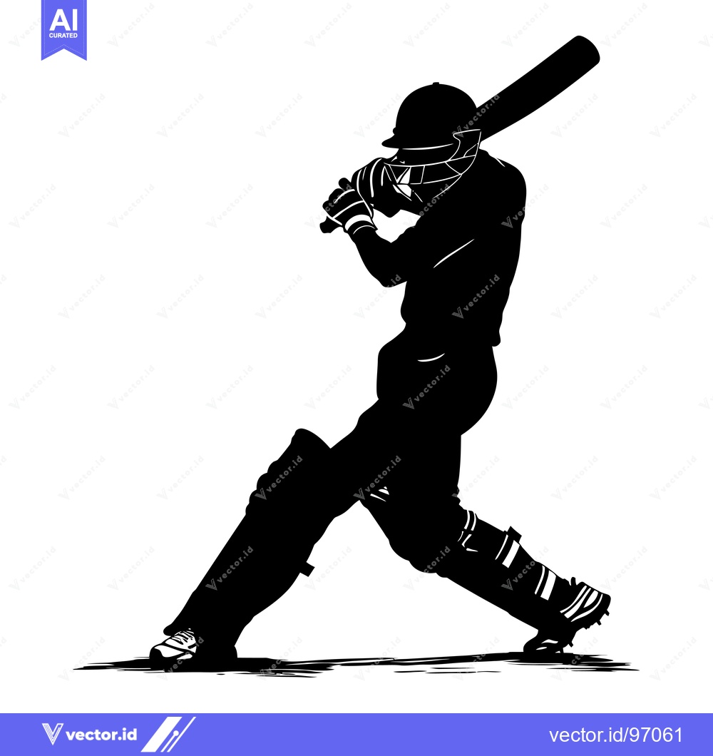 Premium Vector of Silhouette of a Cricket Batsman Ready to Hit the Ball