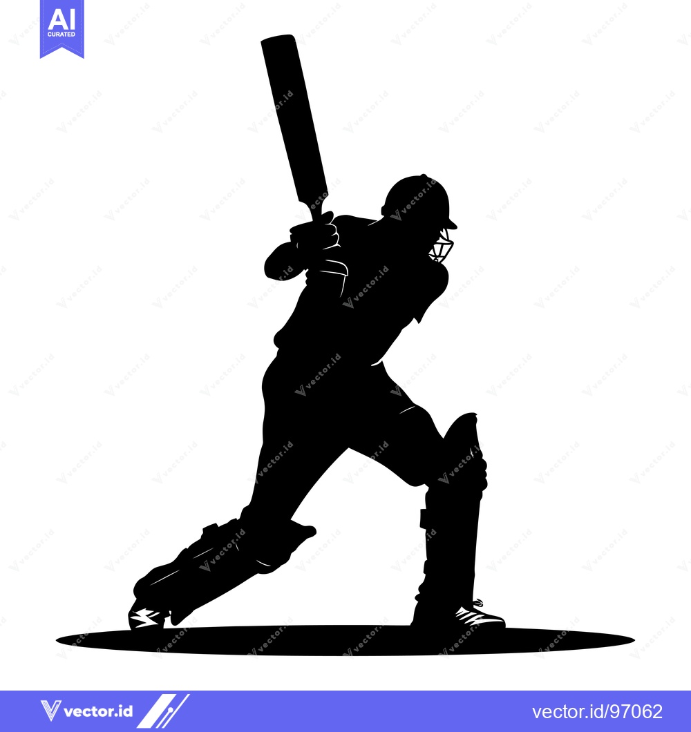 Premium Vector dari Silhouette of a Cricket Player Swinging a Bat